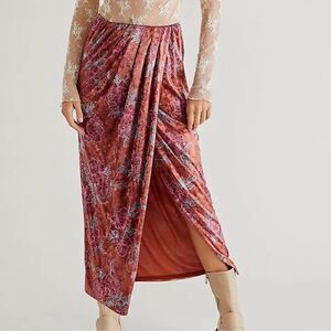 NWOT Free People Poets Velvet Sarong Skirt Feminine High Rise Floral Wrap S Chic